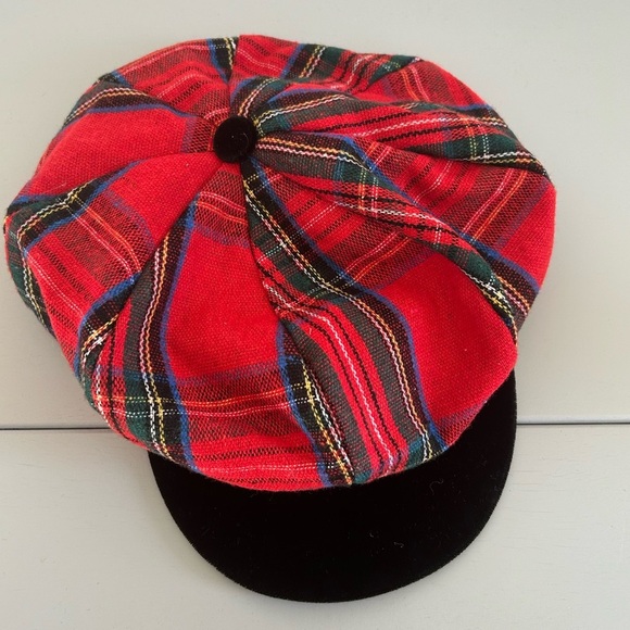Ladies, red plaid newsboys hat - Picture 1 of 5